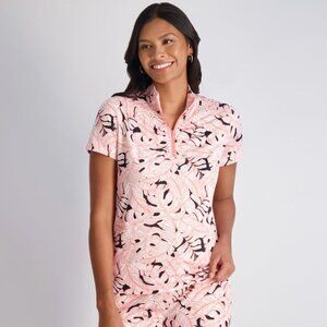 STELLA PARKER Tracy Short Sleeve Ruched Front Pullover Top SPF 50 Golf Sz XS NWT